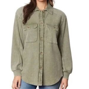 Briggs Waffle Knit Button-Up Shirt Jacket in Olive Green Women’s Size L Relaxed